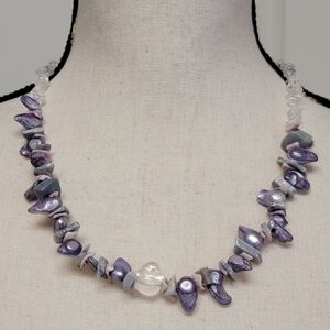 Purple‎ Keshi Pearl Necklace 20" Stone Chip Beads Toggle Boho Island Funky Gift